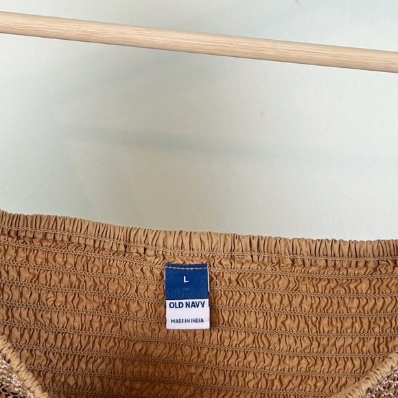 NWT Old Navy Fit & Flare Off the Shoulder Cotton Poplin Smocked Maxi Dress Tan - Picture 3 of 7